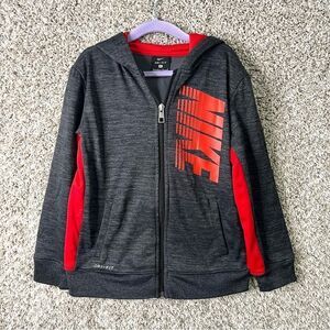 Nike Jacket Boys 7/Large Dri-Fit Dark Gray and Red Zip Up Training‎ Hooded